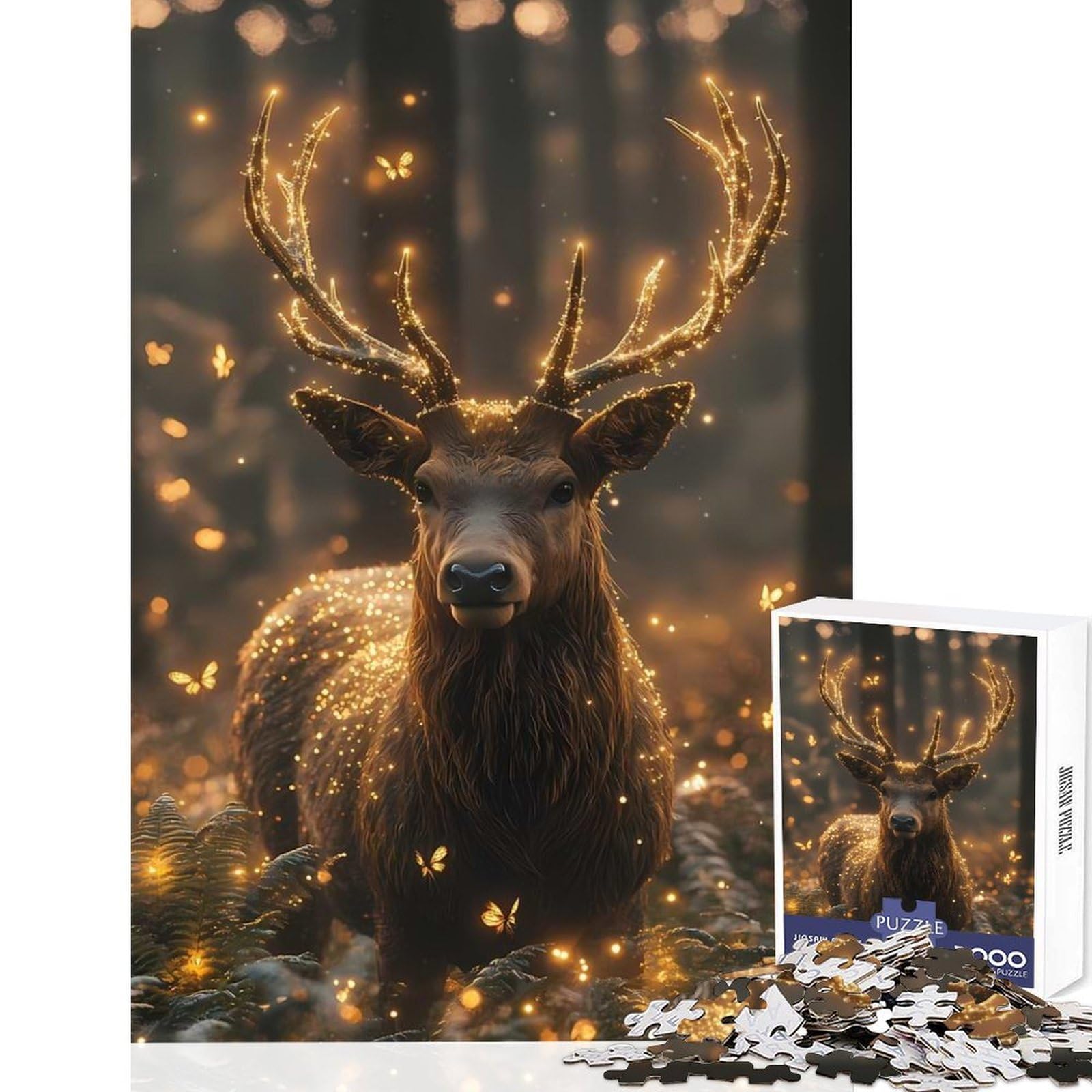 Magical Deer in Forest 1000 Pieces Puzzles for Adults Memory Train Fun Flawless Interlocking Pieces Family Fun Night Activity 38x26cm
