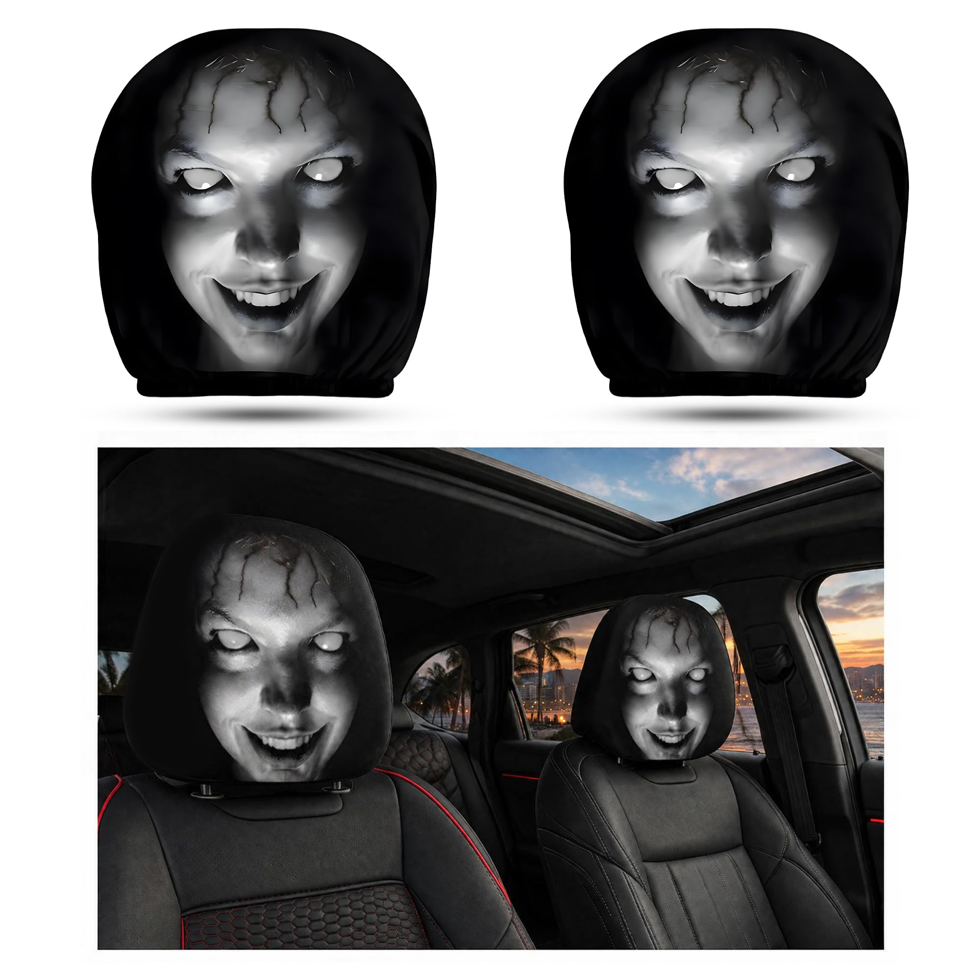 2PCS Halloween Ghost Face Car Headrest Covers