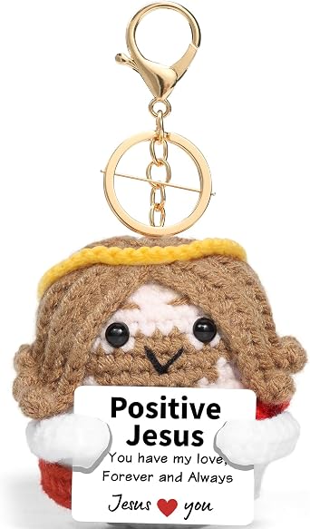 Handmade Crochet Mini Jesus keychain, Positive Religious little Jesus Figures Emotional Support Nuggets Christians Jesus Keyring, Jesus Love You Gift for Women, Men and Kids