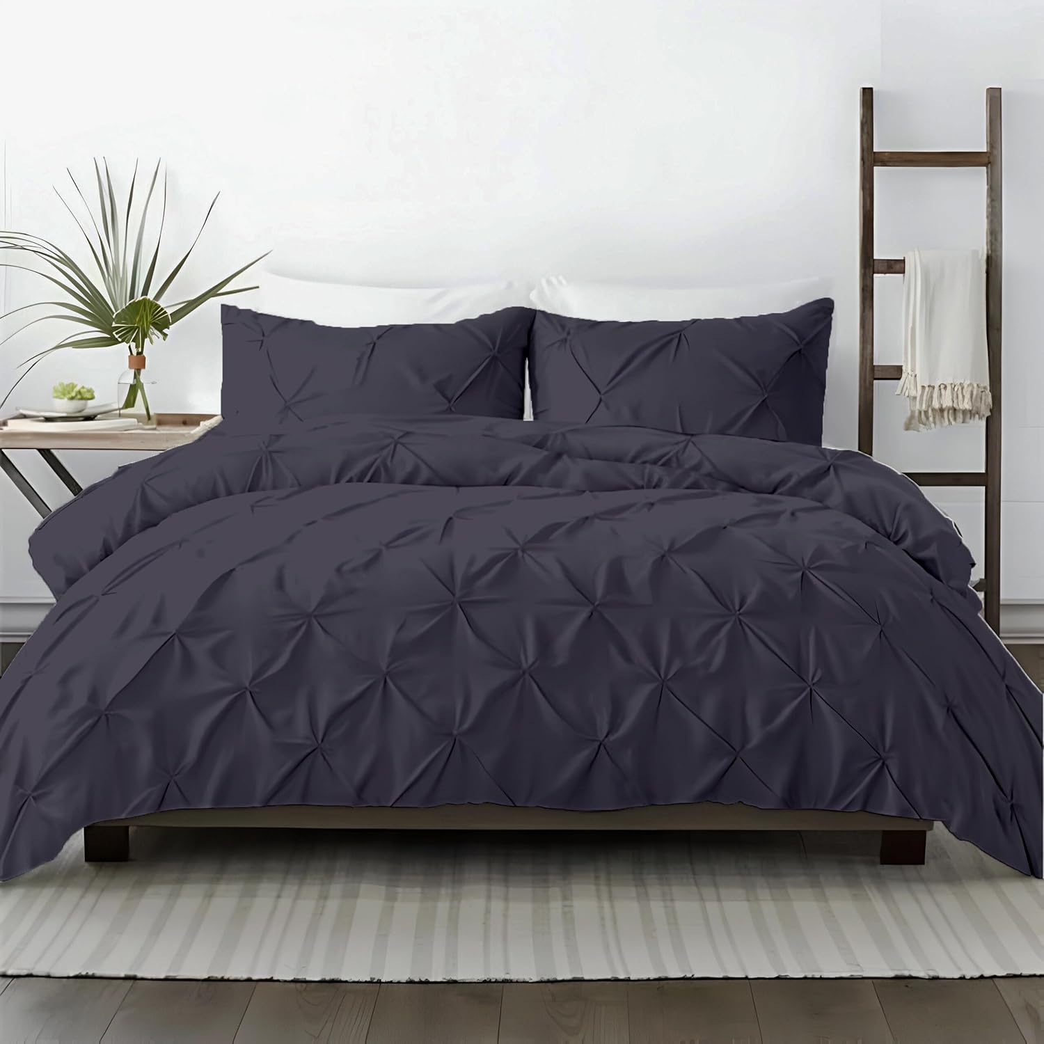 Kotton Culture 120"x 98" 1 Pc Oversized King Pinch Pleated-Pintuck Duvet Cover Only -100% Egyptian Cotton 600 TC Comforter Cover-Zipper Closure & 7 Internal Ties- Fits Large King Inserts-Dark Grey