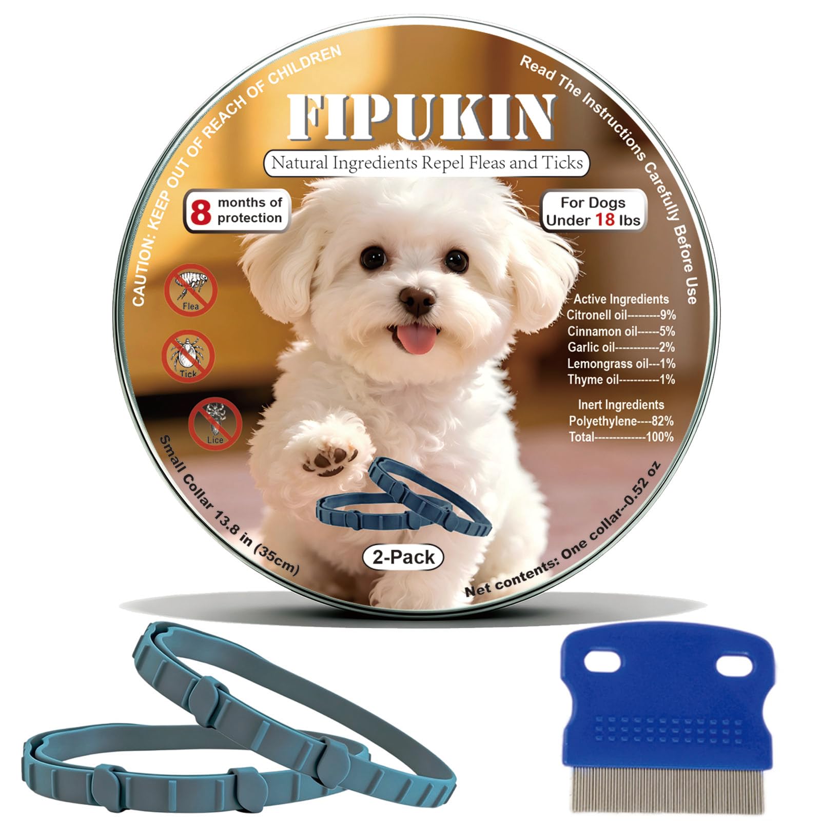 Fipukin Flea and Tick Collar for Small Dogs 2-Pack