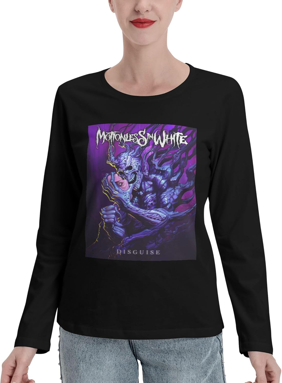 ADSCXY Motionless Musics in White Women's Long Sleeve TShirts Crew