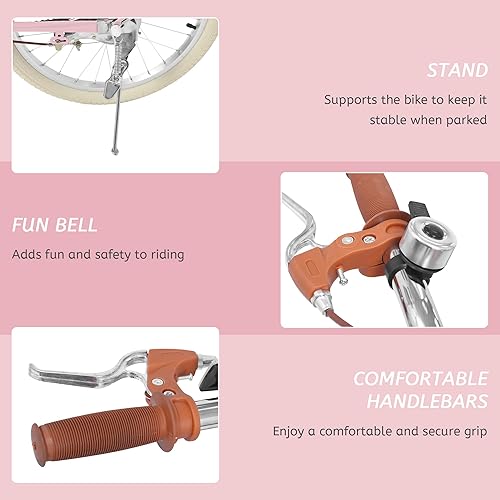 Miniatura 7 de Bicicletas para niñas de 8 a 12 años, bicicleta para niñas de 20 pulgadas con canasta, bicicletas ligeras para niños con freno en V delantero +