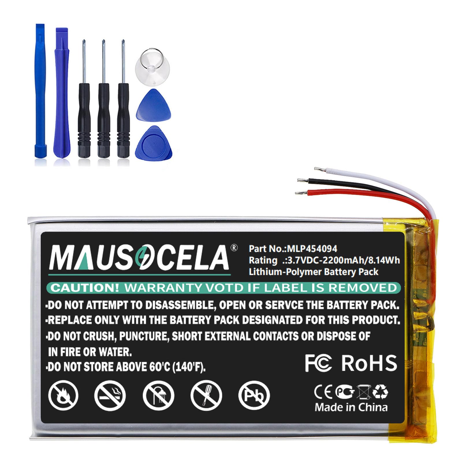 MAUSOCELA 2200mAh MLP454094 GPS Replacement Battery