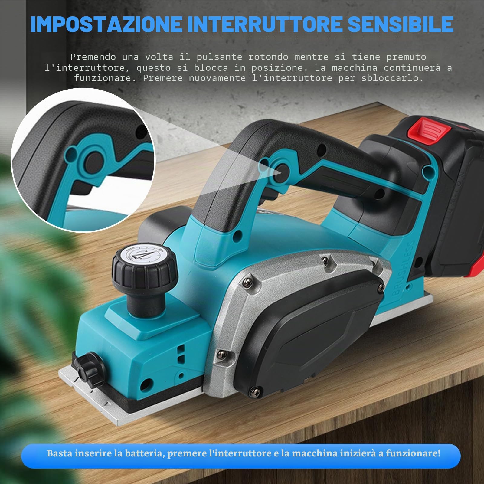 Pialla a batteria compatibile con batteria Makita da 18 V – Pialla con una sola mano con 16500 RPM, 0 – 2 mm, larghezza pialla regolabile 82 mm, per la lavorazione del legno, pialla elettrica manuale