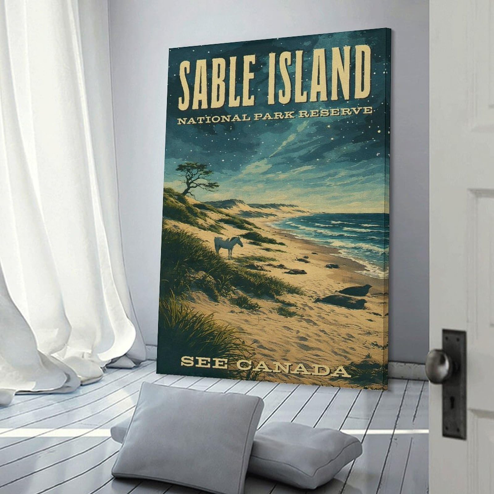 Junmoney Sable Island National Park Reserve Room Decor Wall Art, 24x36inch(60x90cm), for Hallway, Lounge Or Guest Room, Gift Idea for Housewarming And Birthdays