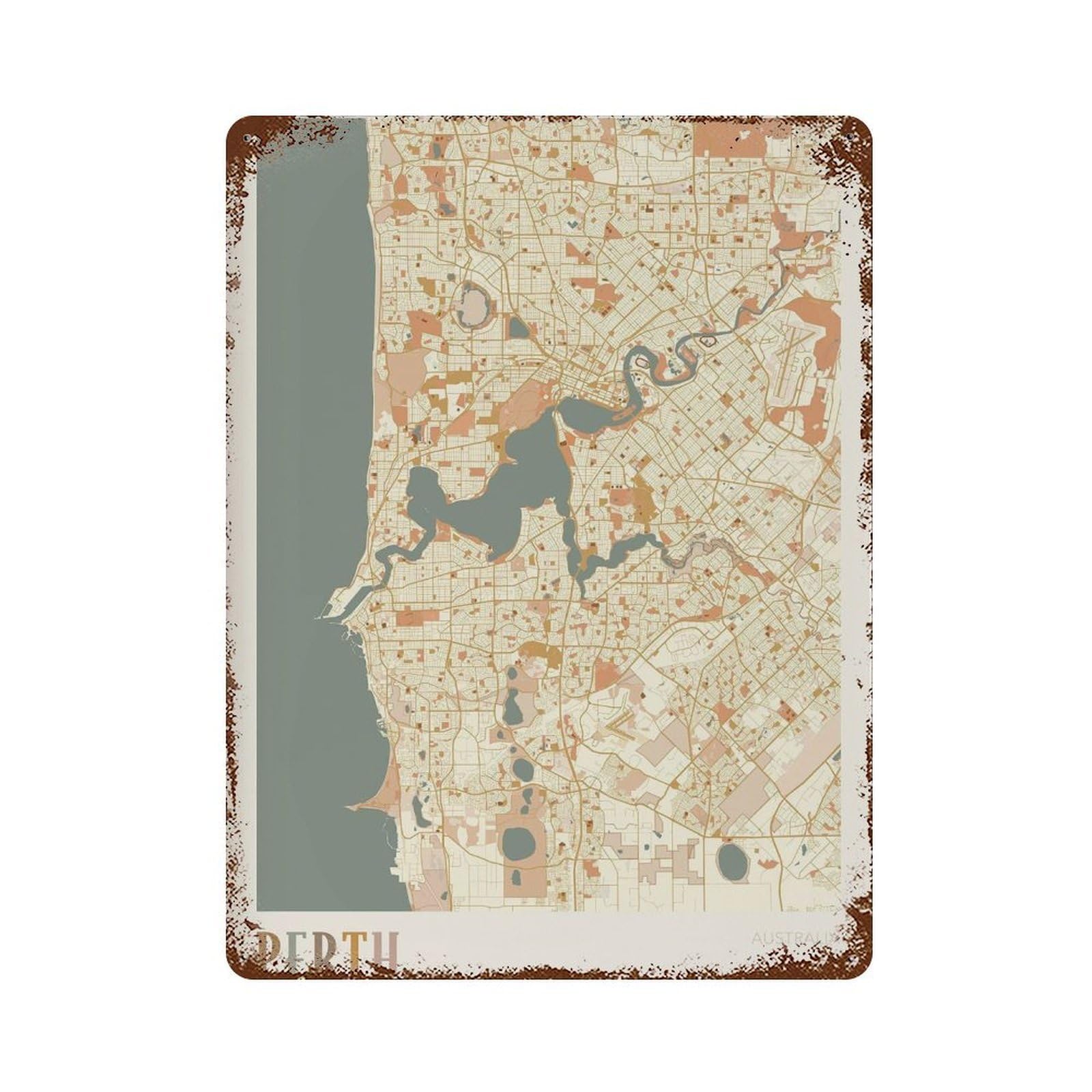 xiaoxiaoshen Perth Map Travel Australia Boho Wall Decor Art Metal Tin Poster Modern Home Decor Art Home Bar Shop Decorations Vintage Sign 40x30cm