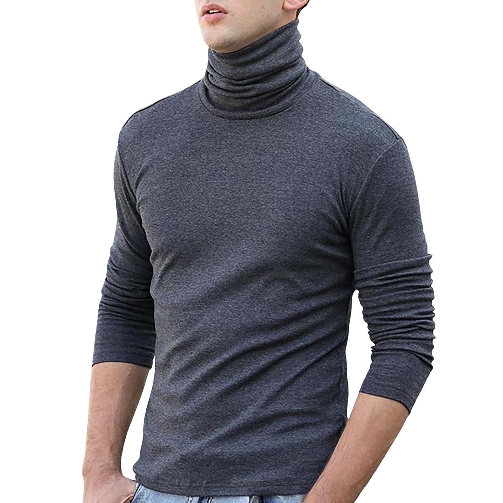 Haut à col Montant pour Homme - Col roulé - Manches Longues - sous-vêtements Thermiques - Coupe ajustée - Pull Basique - Couleur Unie