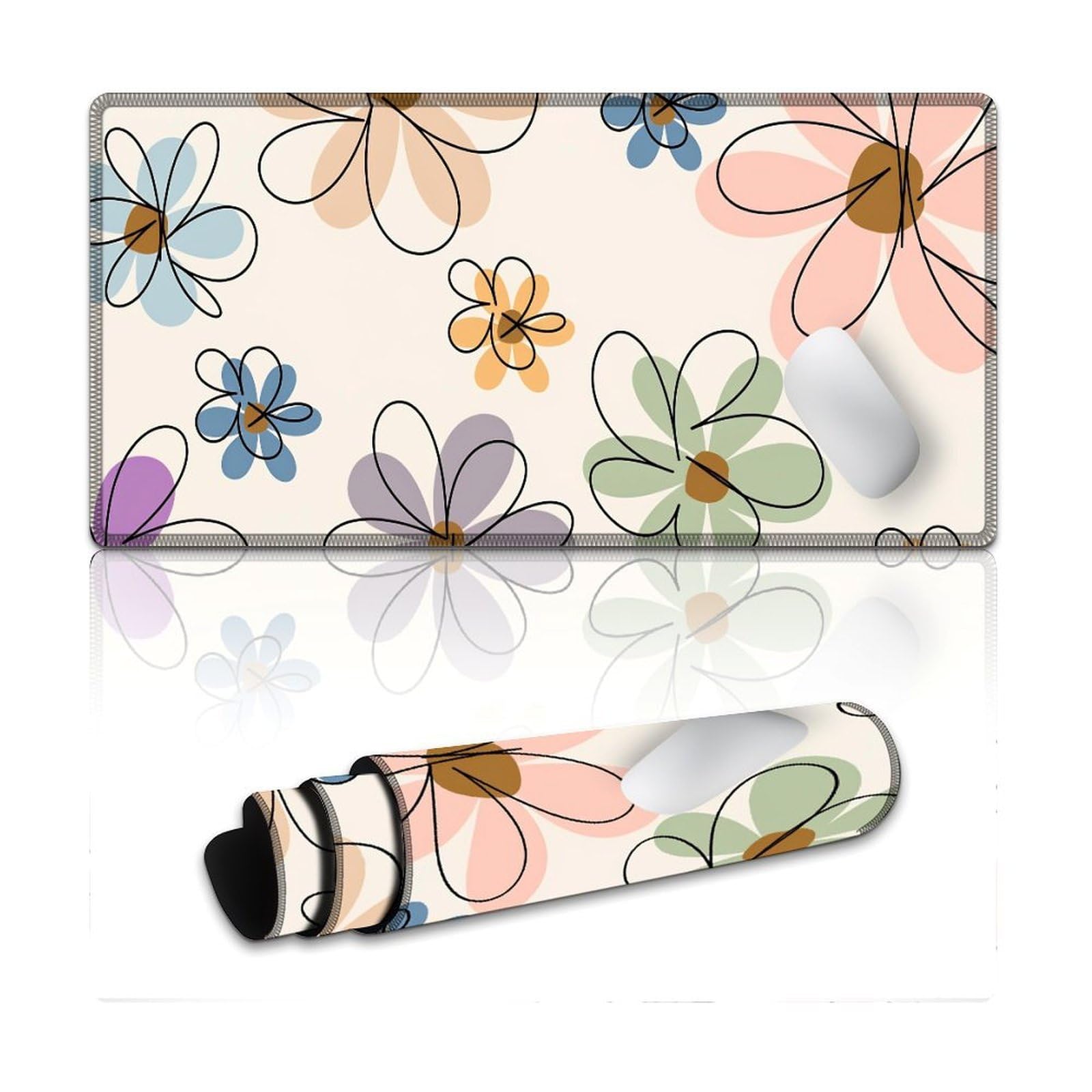 Floral Large Mouse Pad 12"×24" inch Extended Gaming Mousepad Desk Mat Long Computer Keyboard Non-Slip Base Stitched Edges for Home Office Work