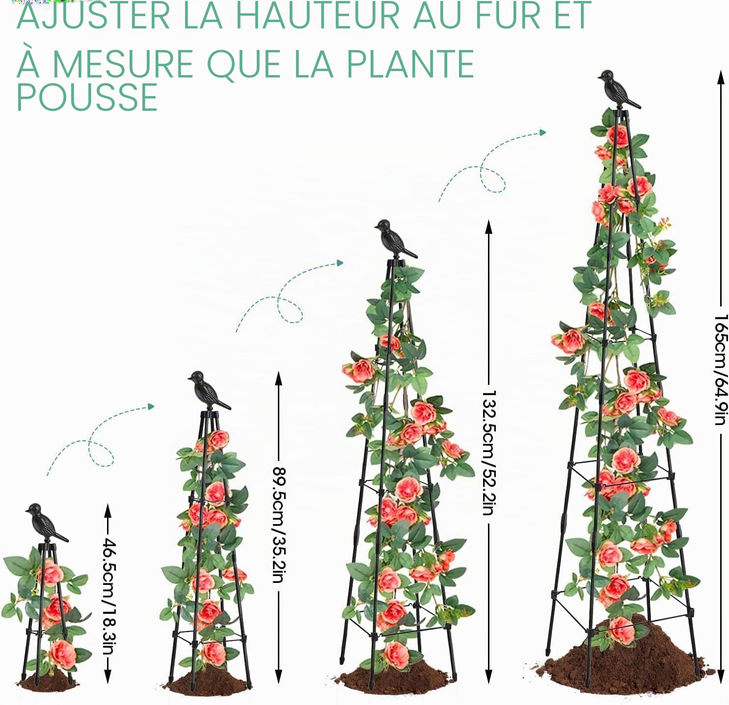 MYMULIKE Set de 2Pcs 165cm classements Jardin auxiliaire – Treillis obélisque métal Noyau décoratif Escalade Treillis végétal, Fond de cérémonie Festive – Jardin, Serre, Cour et Salon