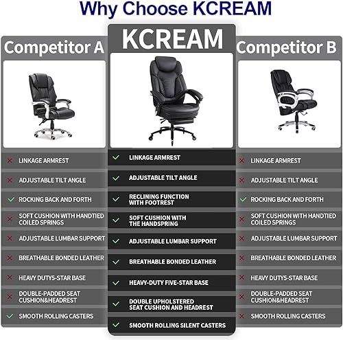 Miniatura 10 de KCREAM Silla de oficina grande y alta, silla de oficina reclinable con respaldo alto, con reposapiés, silla ejecutiva para computadora, silla de