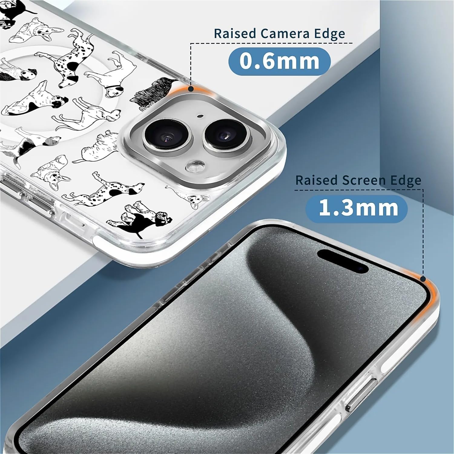 Magnetic for iPhone 15 Case, Compatible with MagSafe, Wireless Slim Clear Aesthetic Shockproof Protective Cover for Women Girl - Black White Dog - Image 2