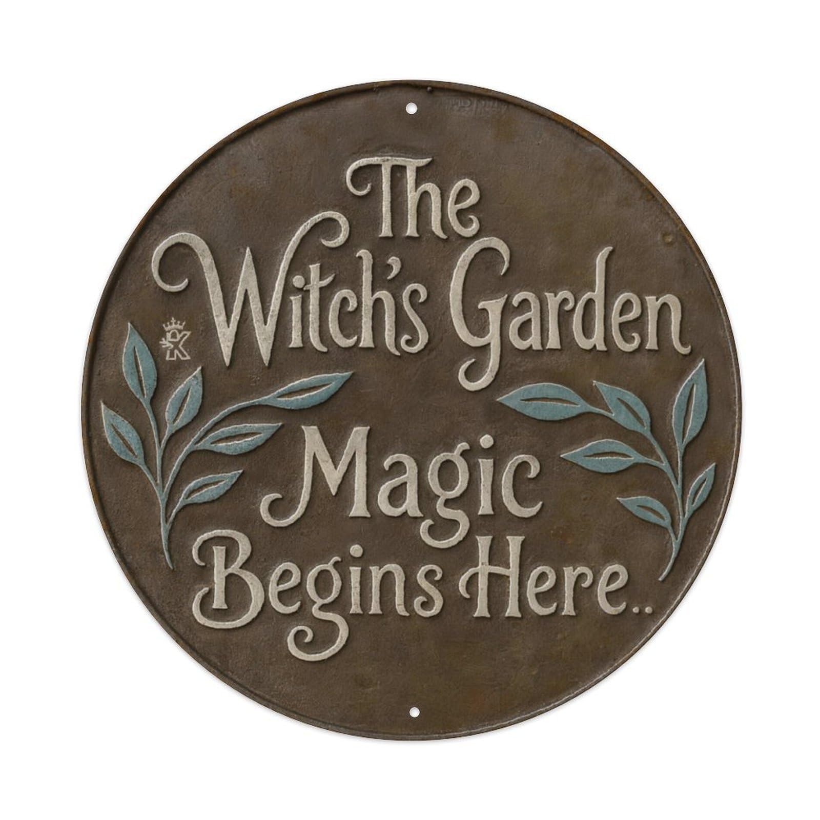 The Witch's Garden Magic Vintage Embossed Round Sign Vintage Aluminium Metal Sign, Retro Wall Decor for Home, Bar, Garage & Farmhouse 20x20cm