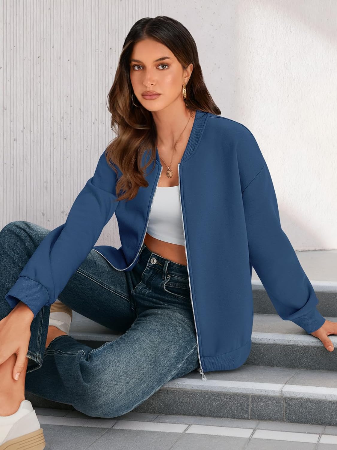 MEROKEETY Womens Long Sleeve Zip Up Sweatshirts Jackets Casual Loose Outwear with Pockets - Image 5