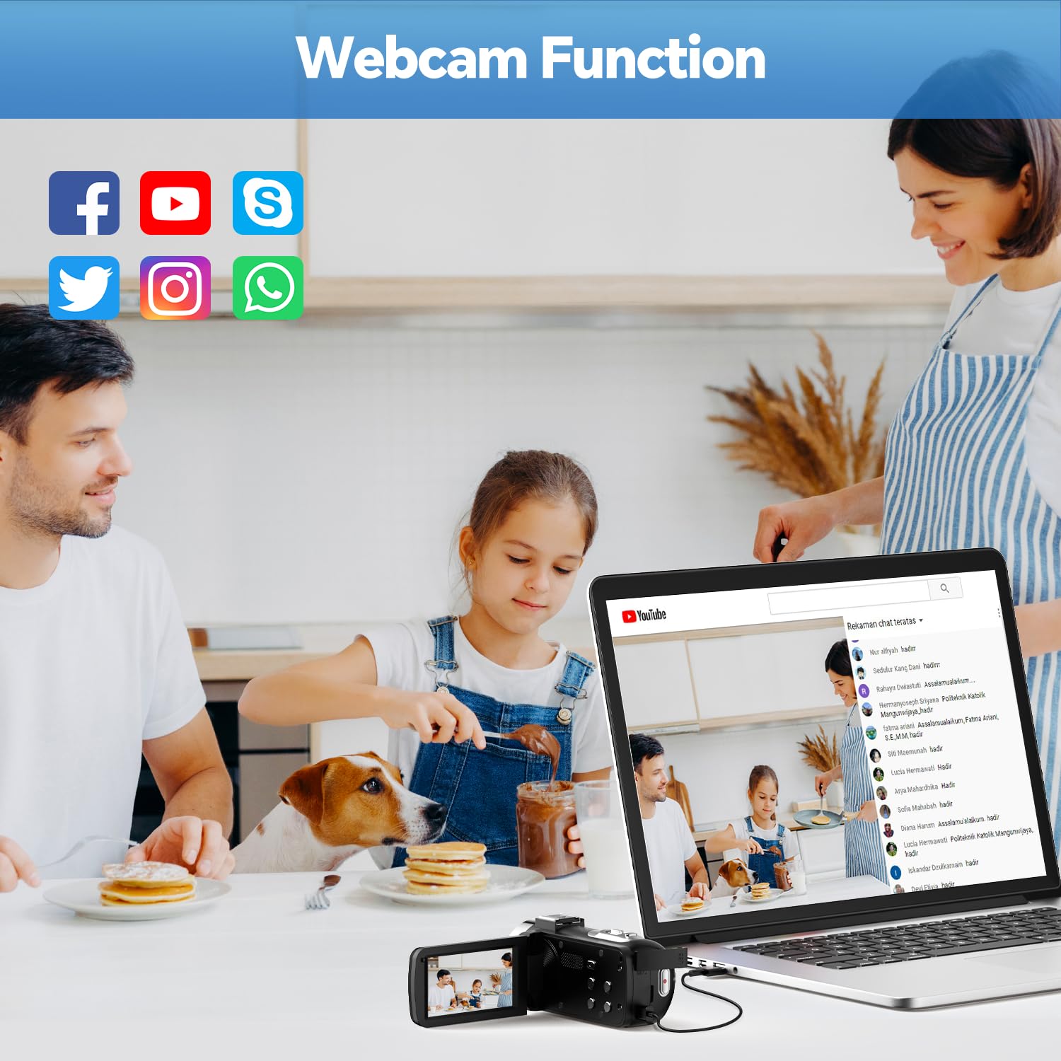 Videocámara 4K 42MP Camcorders 18X Zoom Digital Vlog Video Camera para Youtube, Pantalla Giratoria de 3.0" 270° Cámara Vlogging Youtube con Tarjeta SD de 32GB, Baterías, Luz de Relleno LED, Remoto