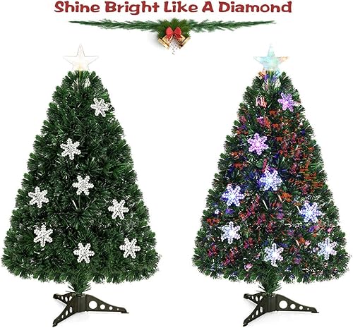 Miniatura 21 de Goplus Árbol de Navidad artificial de fibra óptica preiluminado, con luces LED multicolor y copos de nieve (6 pies)