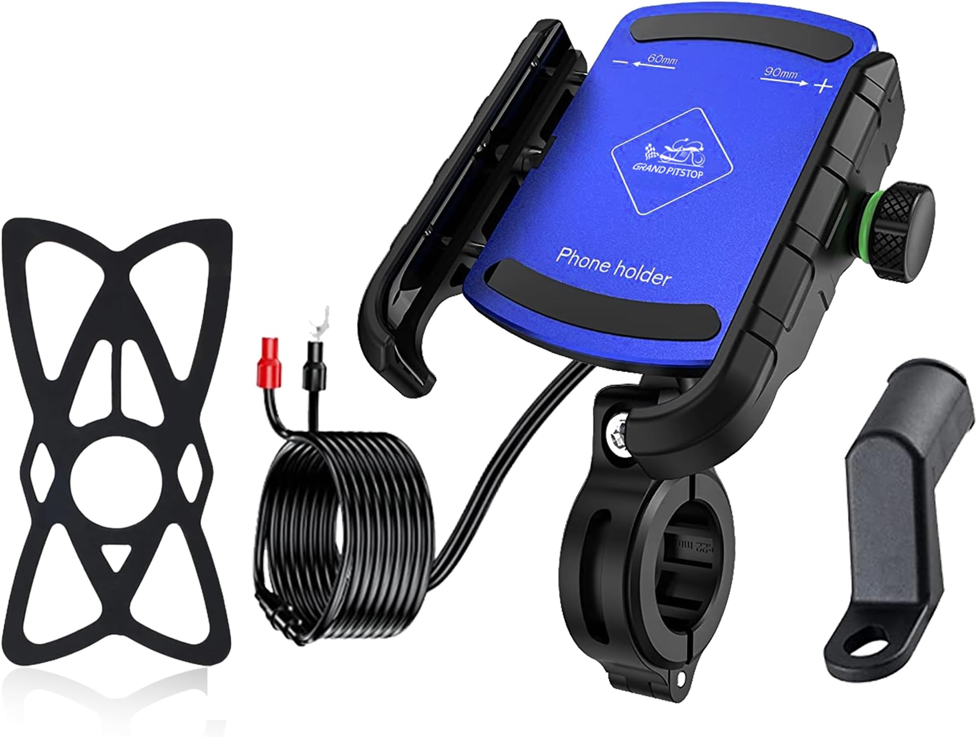 GRAND PITSTOP Grandpitstop - Jaw Grip Aluminium Waterproof Bike/Motorcycle/Scooter Mobile Phone Holder Mount with Fast USB 2.5 Charger, Ideal for Maps and GPS Navigation - Blue
