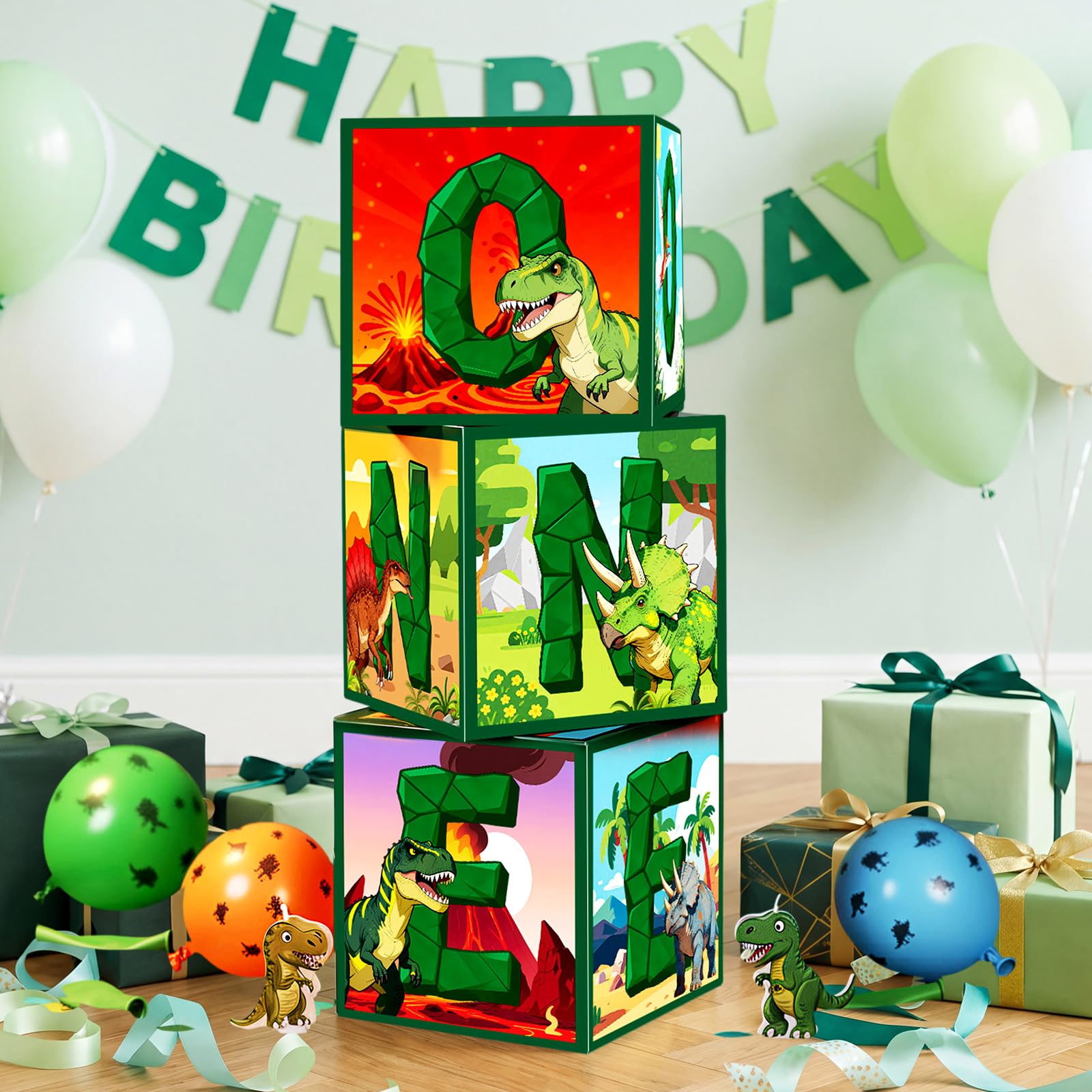 Dekoracje na 1. urodziny dinozaur urodziny pudełka na balony materiały jedna litera papier kreskówka pudełka na balony dla chłopca dziewczynki dziecka baby shower dekoracja tło rekwizyt