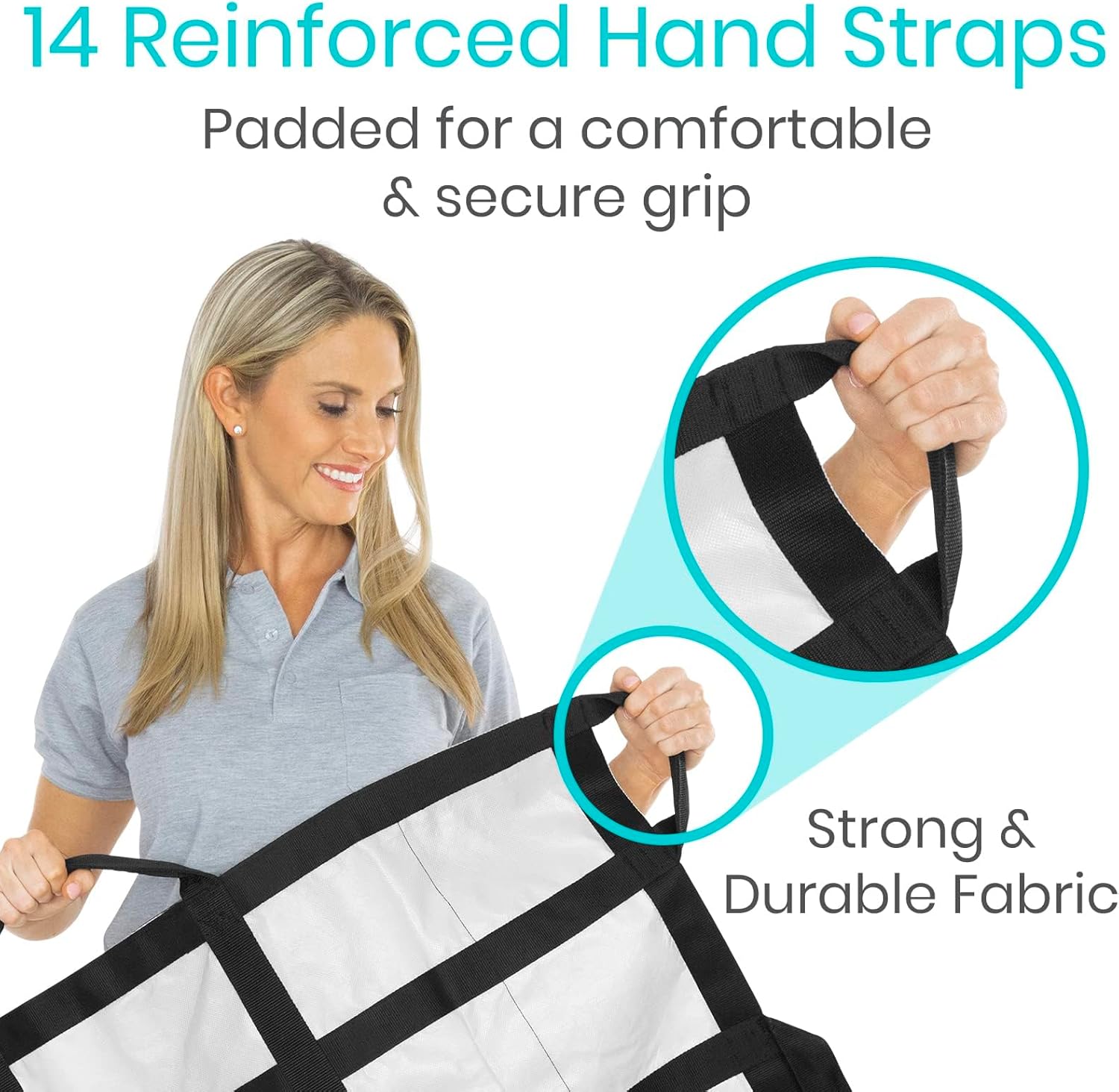 Vive Transfer Blanket with Handles 77” x 38.5” - Bed Positioning Pad, Straps - Reusable, Washable Patient Lifting Device Body Lift, Turning, Sliding Moving - Caregiver, Family Aid, Bedridden, Elderly