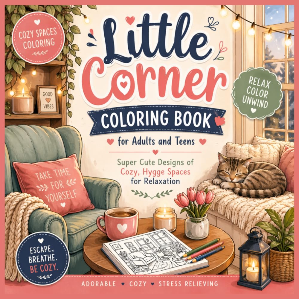Little Corner Coloring Book for Adults and Teens: A Relaxing Coloring Book of Cozy Rooms, Hygge Spaces & Stress-Relieving Comfort Scenes for Adults and Teens