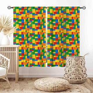 Kids Boys Curtains for Bedroom Building Blocks Curtains, Colorful Plastic Block Building Constructor Brick Blackout Window Treatments for Playroom Living Room Nursery, 42"x45" Inch
