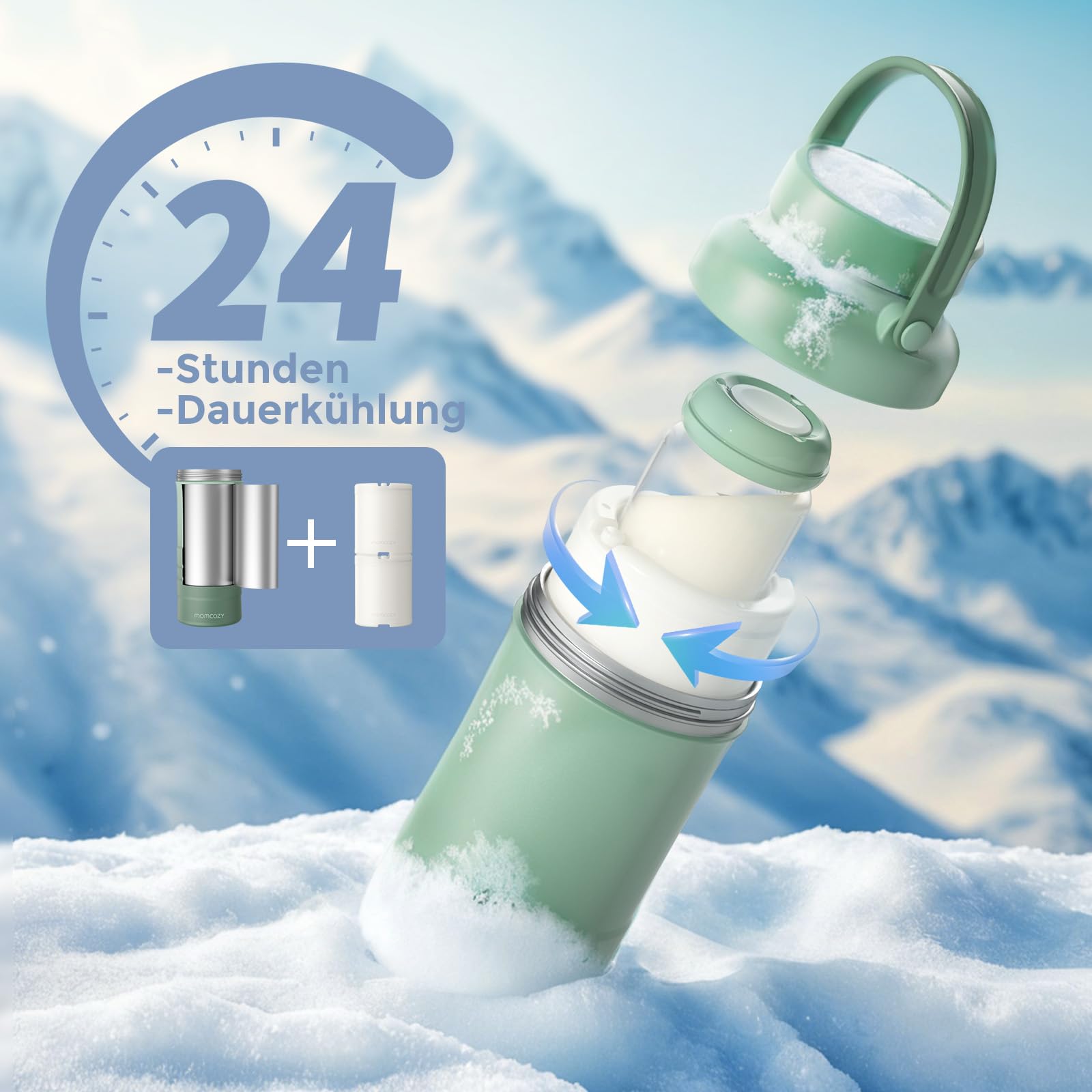 Momcozy MW05 Tragbarer Flaschenwärmer Baby für unterwegs, 500ml Kapazität & Momcozy Tragbarer Muttermilchkühler für draußen (628 ml), 360°- langzeitige Gesamtkühlung