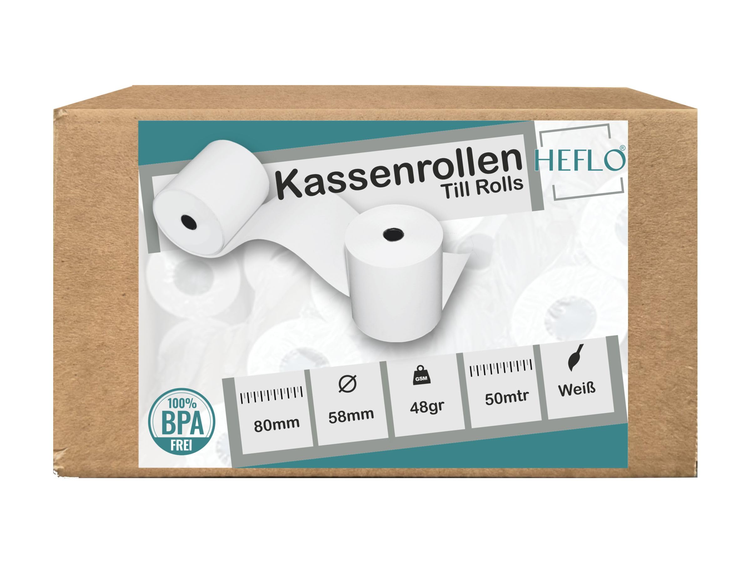 25 Thermorollen 80mm X 59mm, 50m lang, Ø 59mm, Kern 12 mm, BPA freies Thermopapier, Kassenrollen passend für Epson, Bixolon, Metapace, SNBC, Orderman, Sewoo, Star, Citizen
