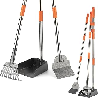 TIMINGILA Pooper Scooper Set: Long 36" Handle Stainless Steel Tray Rake Spade for Dogs - Easy Clean on Grass Gravel Dirt, No Bend Waste Picker