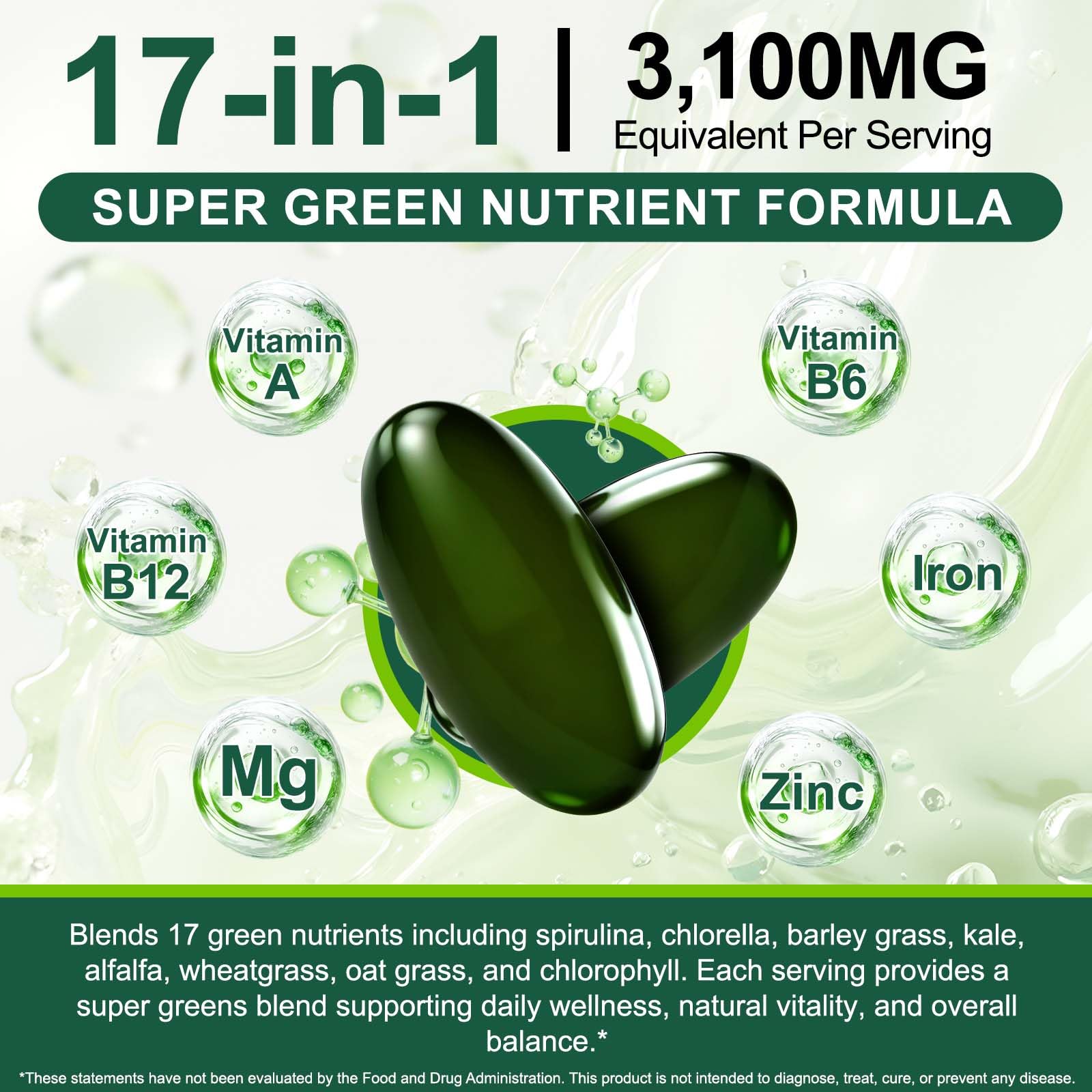 Tiuedu Spirulina Chlorella Softgels 300 Capsules, 17 in 1 Green Nutrient Blend Spirulina Chlorella Softgels,Rich in Plant Protein, Vitamins, Chlorophyll, Easy to Take Softgel — Amazon image 4