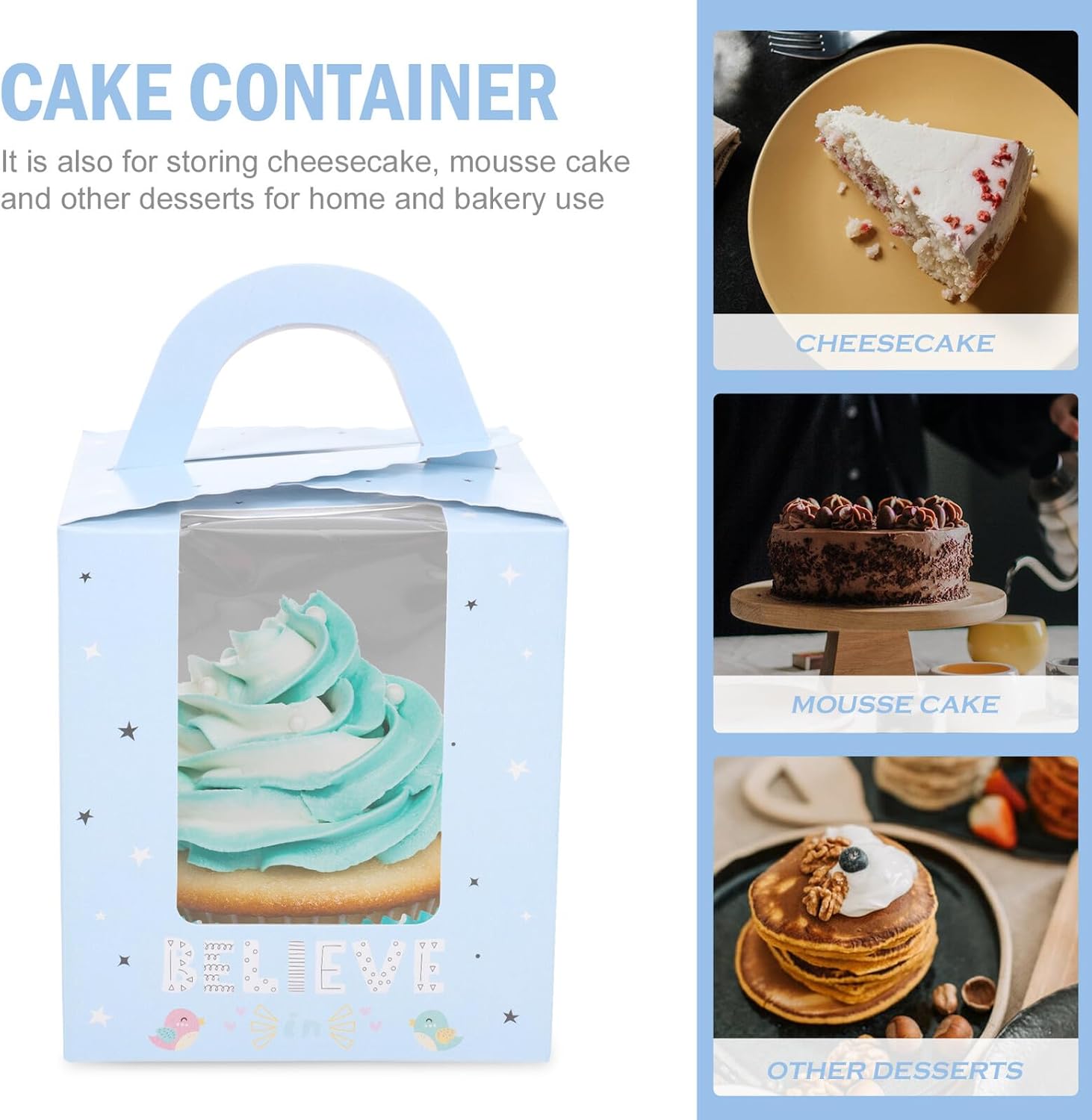 50pcs Fantasy Print Cake Boxes with Handles, Foldable Paper Cupcake Containers for Home Baking and Wedding Dessert Storage