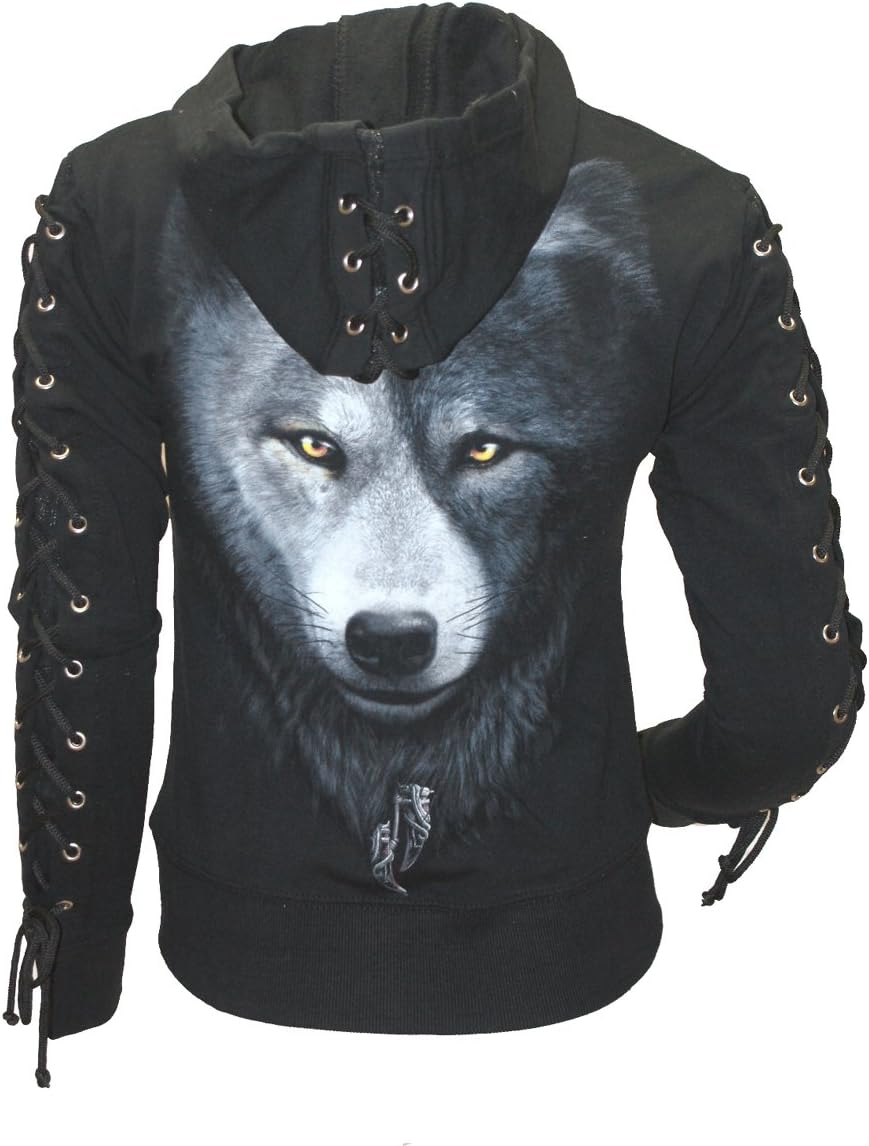 YIN YANG WOLF CHI - Laceup Full Zip Glitter Hoody Black (Small)