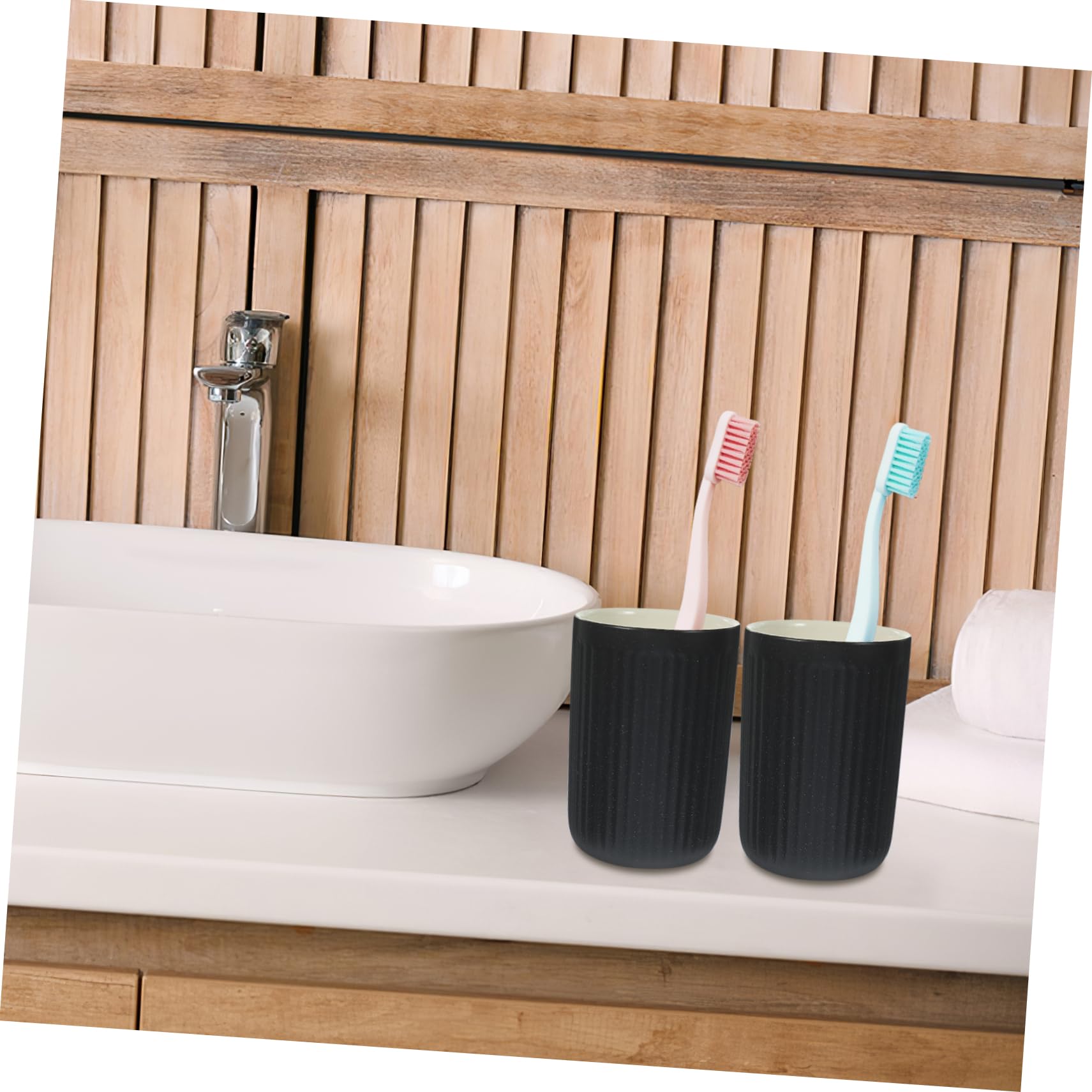 Happyyami 2 Vasos de Cerámica Negra de 300ml para Cepillos de Dientes y Enjuague Bucal, Reutilizables y Cómodos para Camping y Viaje