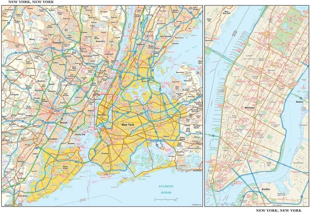 New York, New York Wall Map, Small - 21.75" x 14.5" Laminated