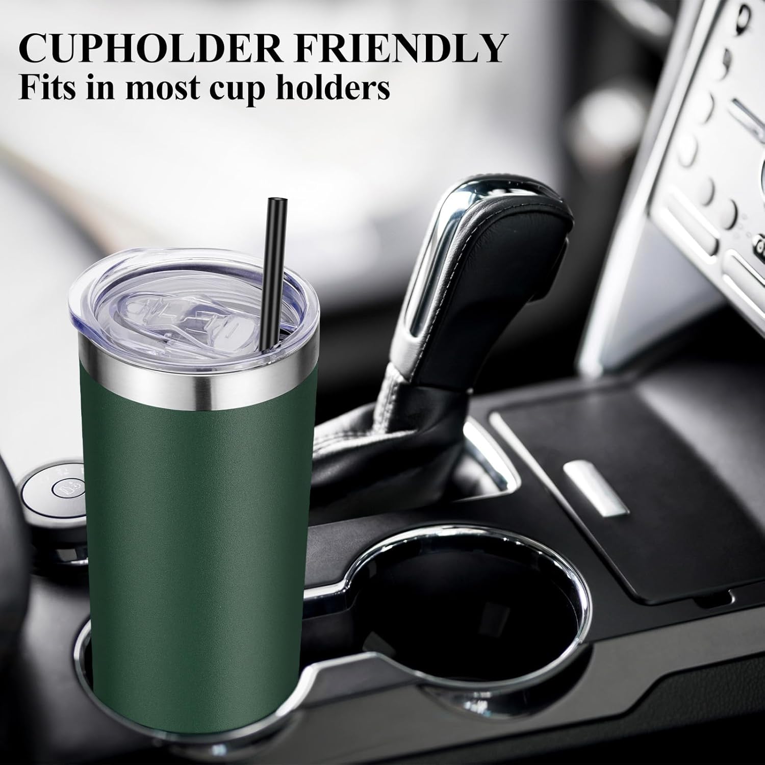 VEGOND Stainless Steel Skinny Tumbler, 20 oz Vacuum Insulated Tumbler with Lid and Straw, Double Wall Coffee Cup, Travel Mug for Cold Hot Drinks, Dark Green 1 Pack - Image 4