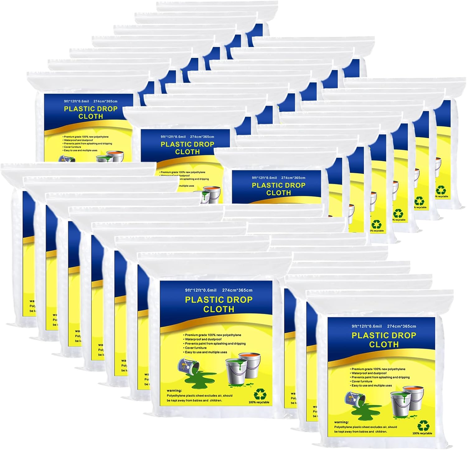 35 Pieces Plastic Drop Cloth, Multiple Waterproof Cloth Sheets for Painting, Dust-Proof and Rustproof, 35 Pieces 9x12 Feet Tarp, Furniture Cover