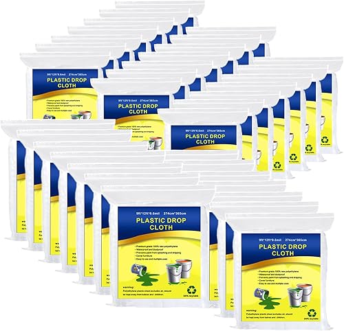 Vista 9 de 10 piezas de láminas protectoras de plástico para pintar, tela transparente impermeable y a prueba de polvo para cubierta de muebles, lonas de 9x12