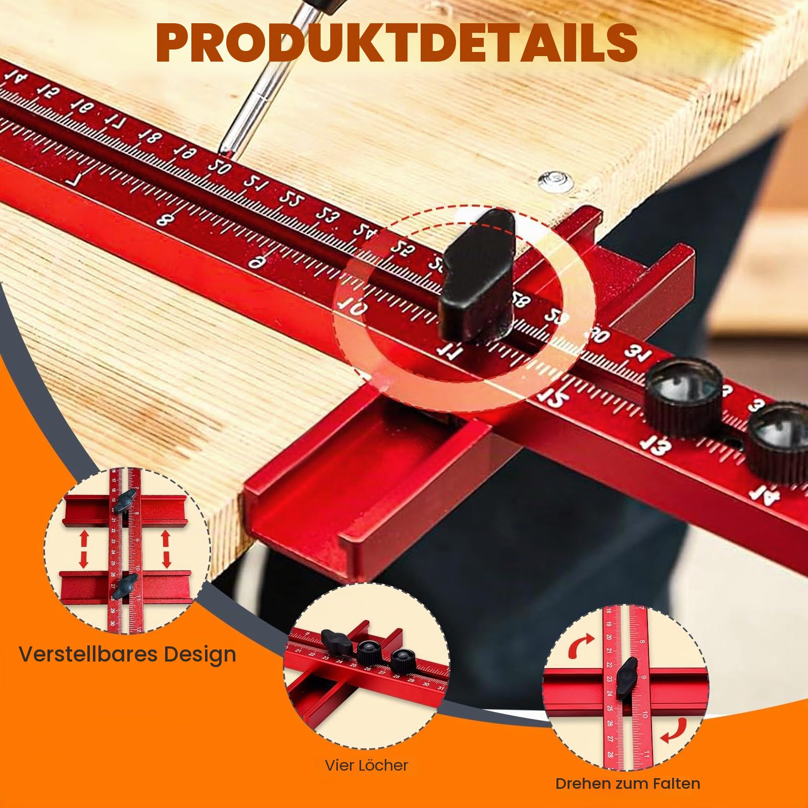 Multifunktionale 4-in-1-Fräsrillenhalterung, Aluminiumlegierung, verstellbare Fräs-Werkzeug, Kreisvorrichtung, Schneidführung für Holzbearbeitung (Verlängerung)