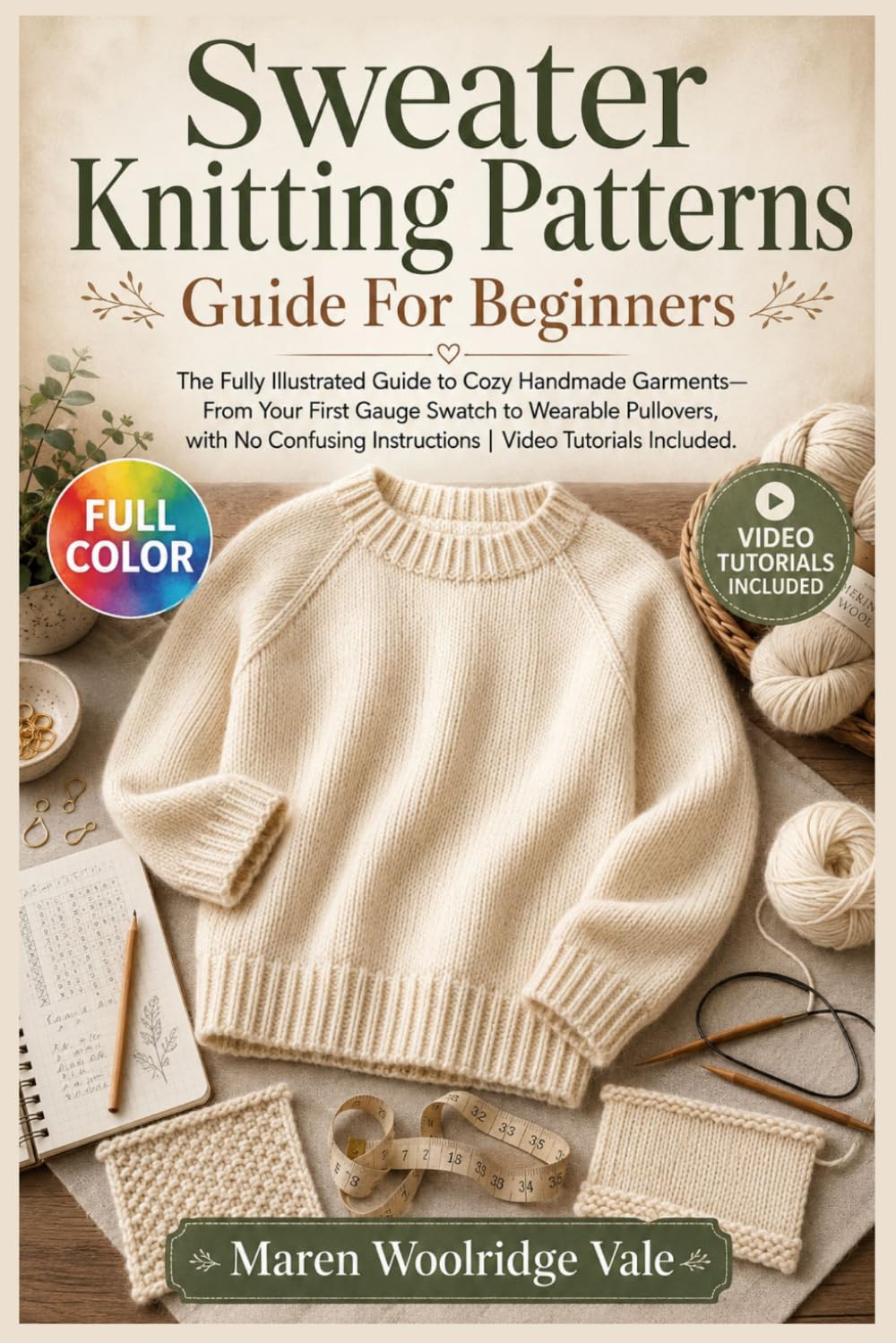 SWEATER KNITTING PATTERNS GUIDE FOR BEGINNERS: The fully illustrated guide to cozy handmade garments—from your first gauge swatch to wearable pullovers, with no … | video tutorials included