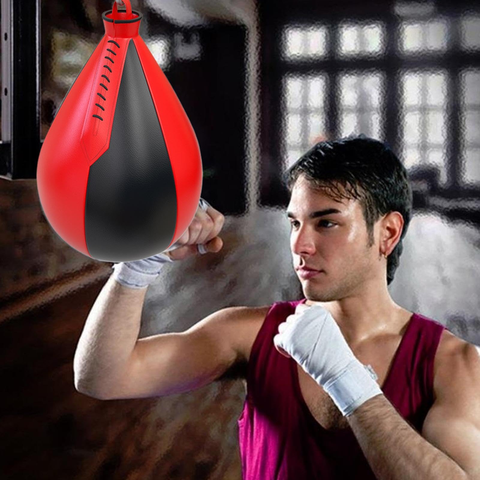 Speedballs Hängend, Punchingball aus Leder mit Drehgelenk zum Aufhängen, Punchingball Boxing Speed Bag, Box-Speedballs, Geschwindigkeit Ball Boxen Training Trainingsgeräte Gym Fitness