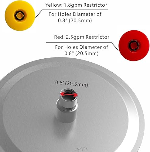 Miniatura 4 de Voolan Juego de restrictores de flujo de ducha  Piezas de repuesto de cabezal de ducha fijo -1.8 y 2.5 GPM limitador de flujo + 2 juntas de filtro +