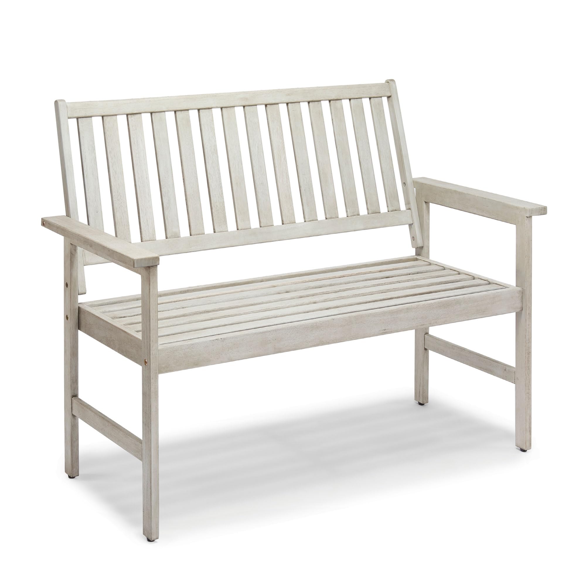 VonHaus Grey Garden Bench 2 Seater - Acacia Hardwood Outdoor Bench with Armrests & Teak Oil Coating - Wooden Garden Seating for 2 People for Patio & Terrace - Weather Resistant - Murcia