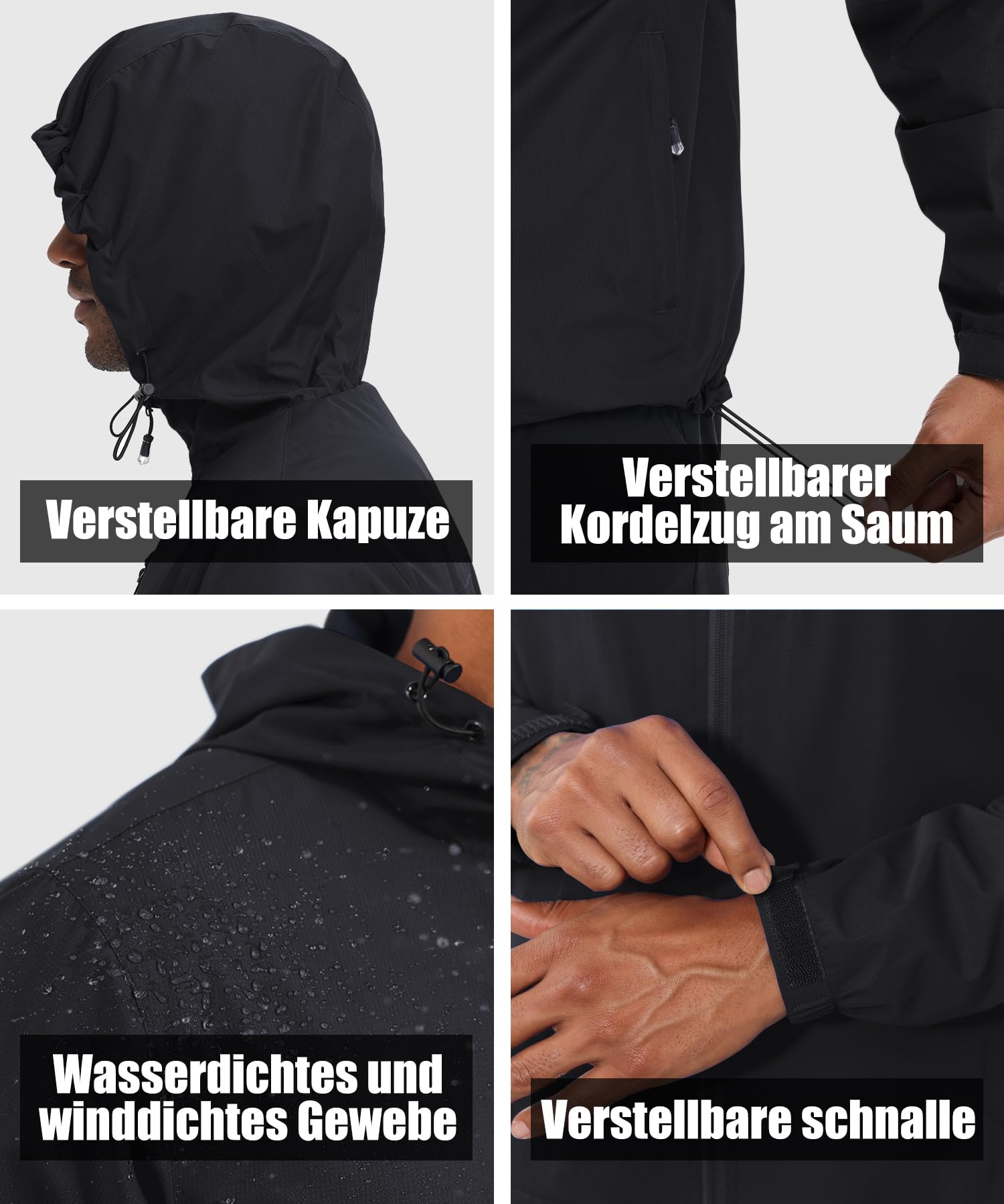 Huayuzh Regenjacke Herren Wasserdicht Leichte Regenmantel Camping Wandern Atmungsaktiv Packbare Softshelljacke mit Kapuze