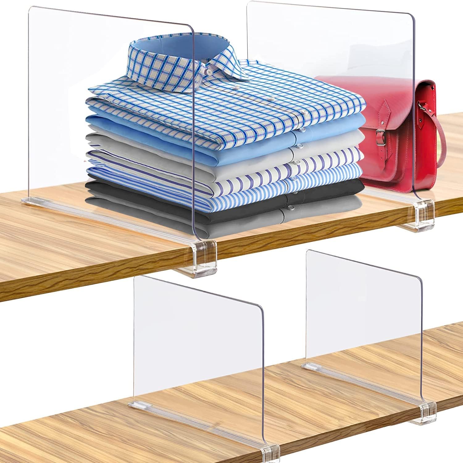 Angju 4 PCS Shelf Dividers for Closet Organization Acrylic Clear Closet Shelf Divider for Wooden Shelving Suitable for Wooden or Vertical Shelves Or Bedroom, Kitchen and Office