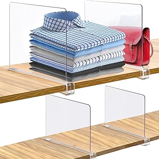 Angju 4 PCS Shelf Dividers for Closet Organization Acrylic Clear Closet Shelf Divider for Wooden Shelving Suitable for Wooden or Vertical Shelves Or Bedroom