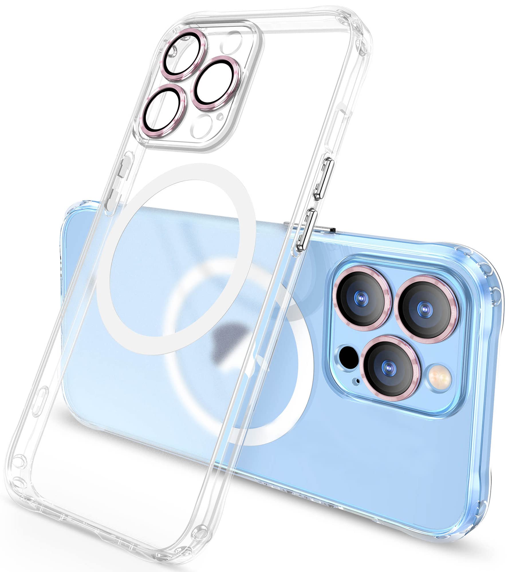 iPhone 14 Pro Phone Case Clear with 2X Camera Lens Protector - Pink - Compatible with Apple iPhone 14 Case - Magsafe Capability Cases Cover - Military Grade