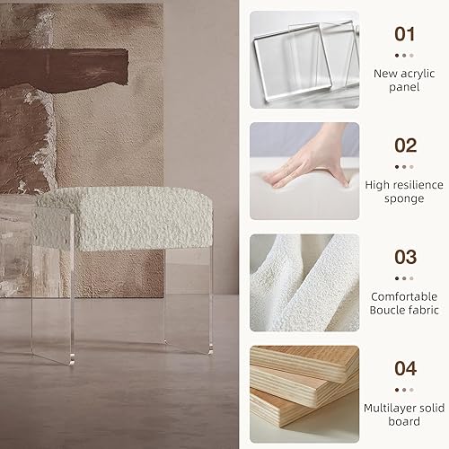 Miniatura 6 de Taburete de tocador y puf otomano, moderno taburete de tocador multifuncional y reposapiés con patas de lana y acrílico para sala de maquillaje,