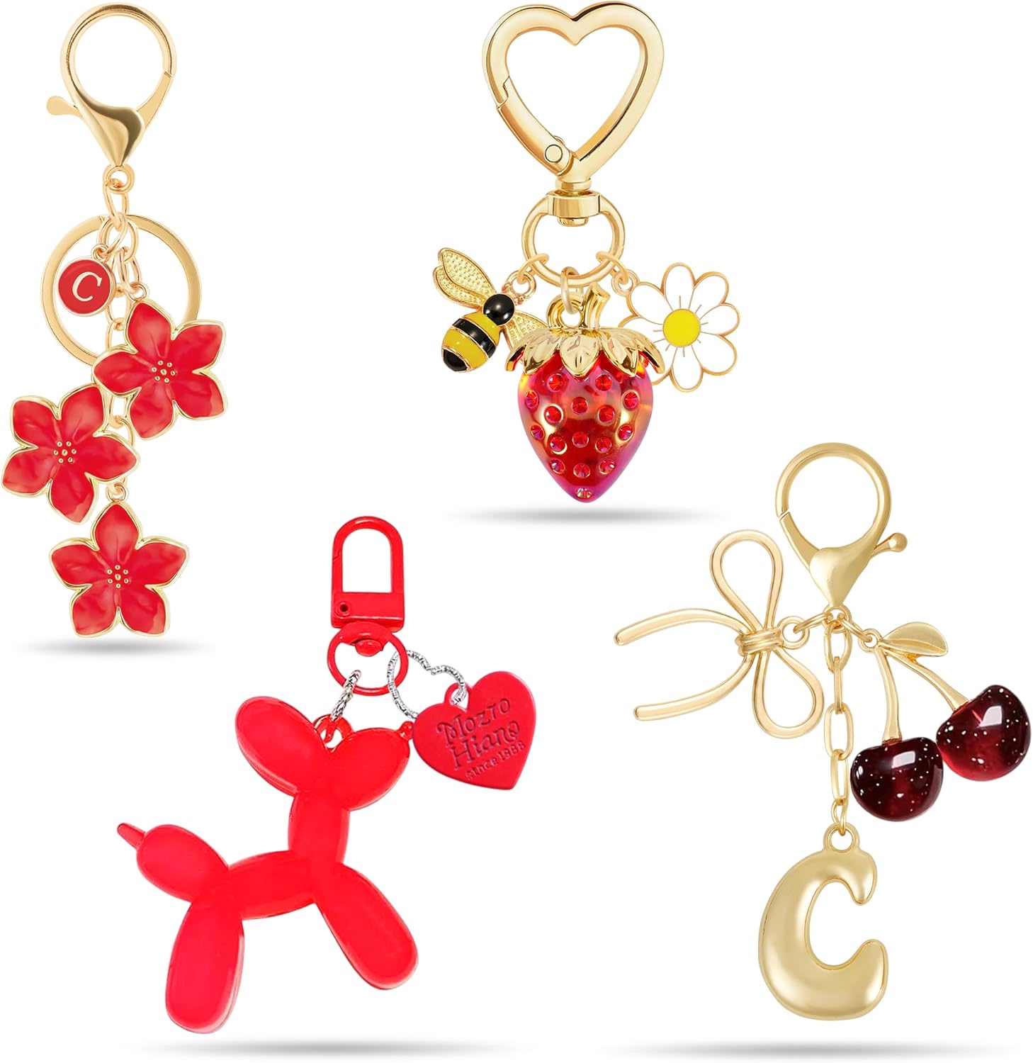 4PCS Initial Keychain Set, Cute Letter Bag Charms for Women