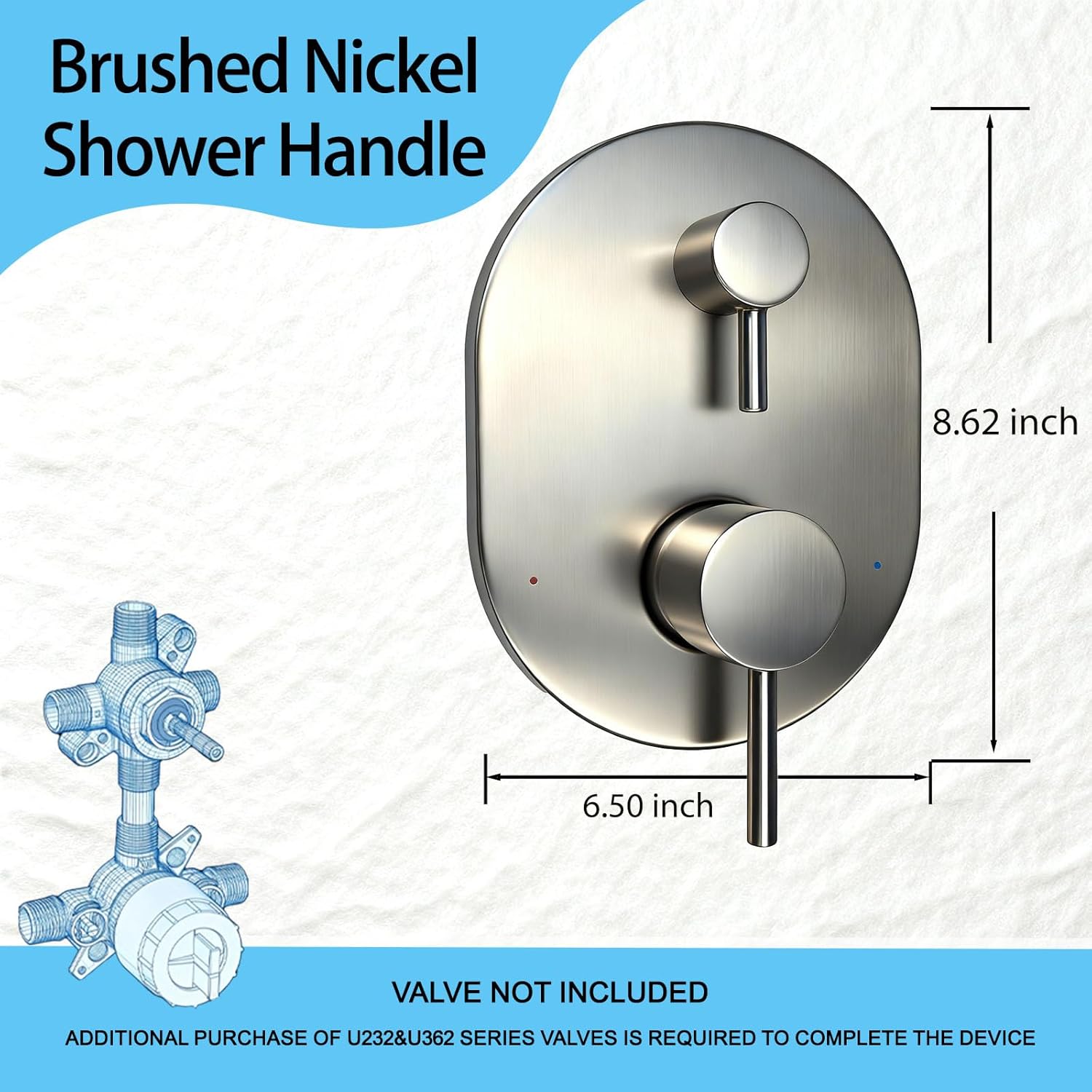 UT3290BN Brushed Nickel Shower Trim Kit for Moen Align M-CORE 3-Series 2-Handle Shower Faucet Trim, Shower Handle trim Includes 1213 Cartridge for Moen U232CIS M-CORE Mixing Valve, Valve Required