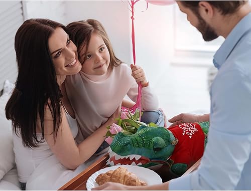 Miniatura 7 de DolliBu Peluche de cocodrilo verde con texto en inglés I Love You Green Alligator - Lindo animal de peluche con camisa roja y nombre personalizado