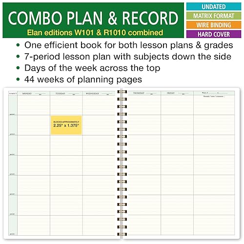Miniatura 3 de Elan Publishing Company Plan de combinación de tapa dura y libro de registros un libro eficiente de 8.5 x 11 pulgadas para planes de lecciones y